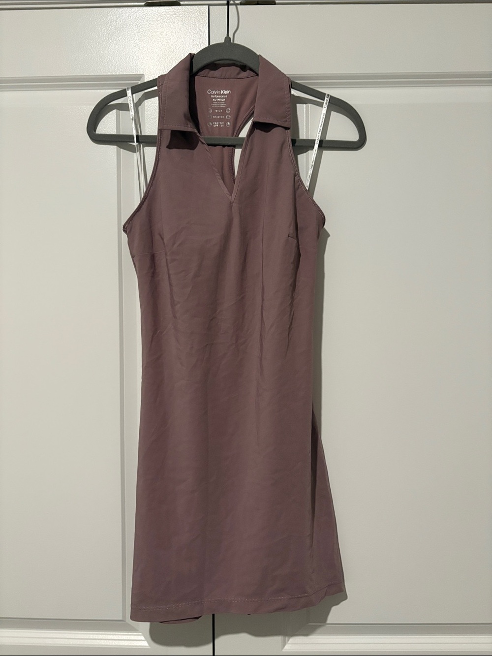 Calvin Klein Sleeveless Collared Midi Dress in Dusty Mauve